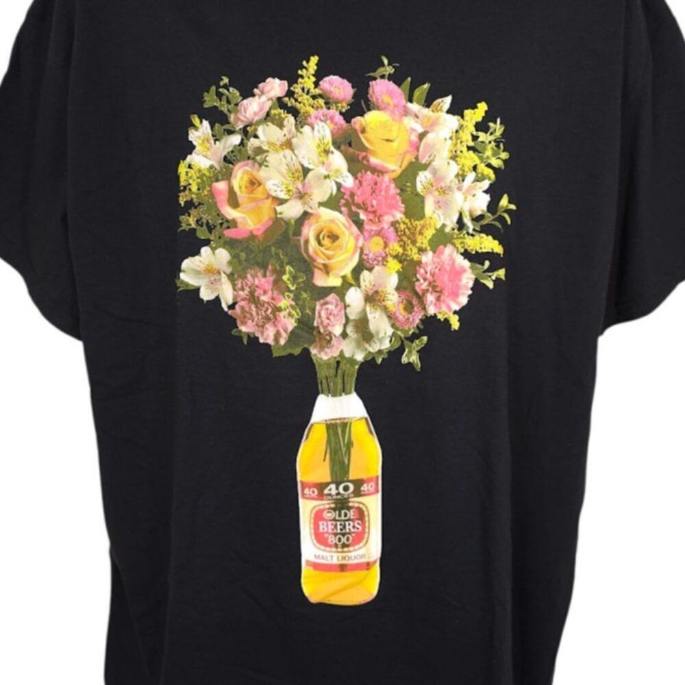 Beer T Shirt Mens Size XL Black 40 Oz Olde English E 800 Flowers Bouquet USA